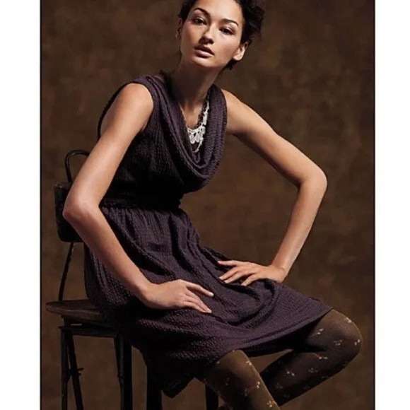 Anthropologie Ric Rac Waffle Knit Draped Dress (L) - Picture 3 of 7